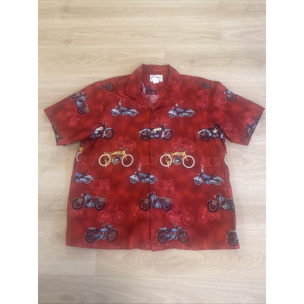 Vintage Halekulani Hawaiian Shirt Motorcycle Men's 3XL Made In USA Cotton Poplin